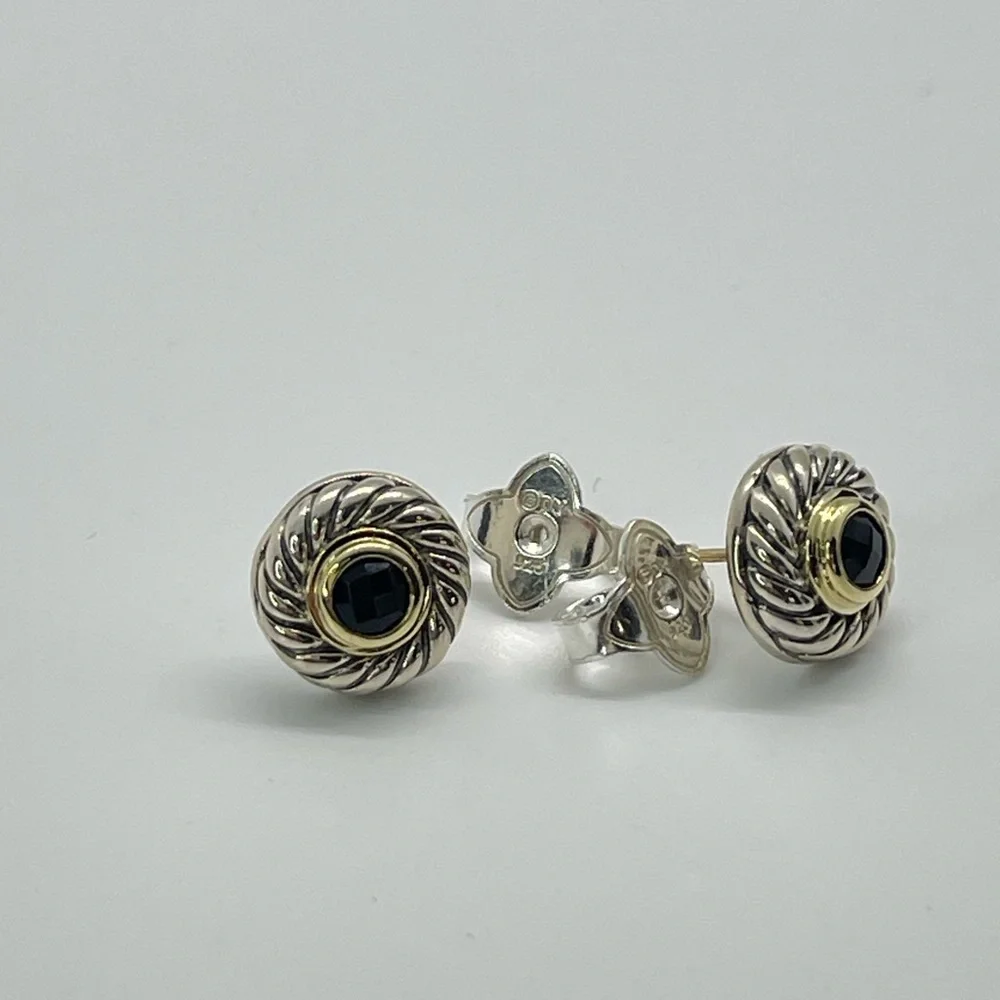 David Yurman Cookie Cutter Earrings with Black Onyx & 14k Gold - Picture 5 of 14